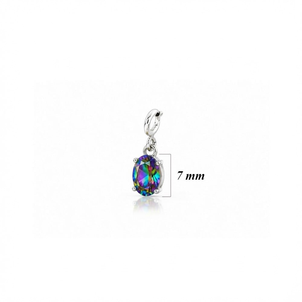 925 Ayar Gümüş Minimal Oval Mistik Topaz Taşlı Charm Kolye Ucu