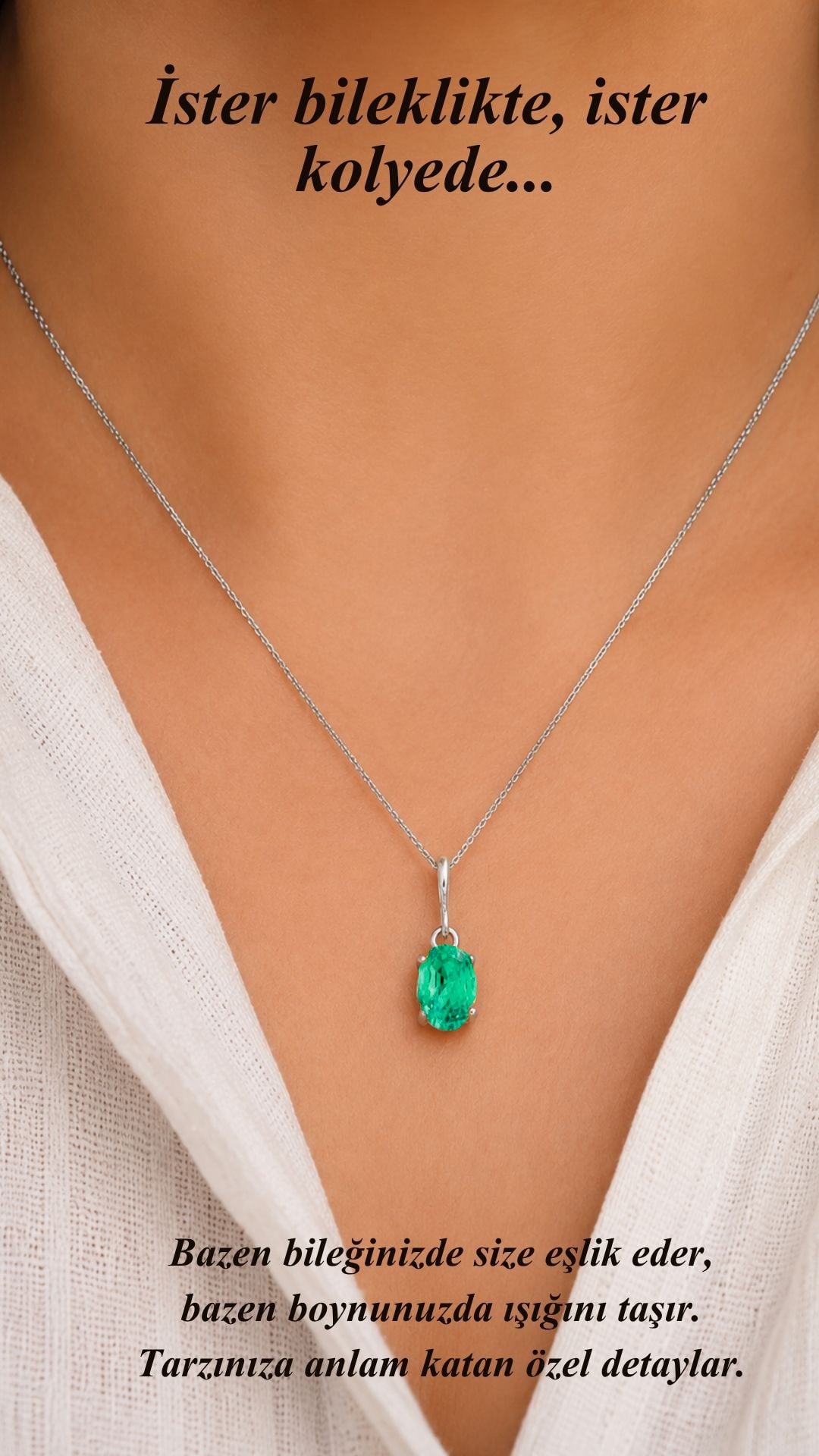 925 Ayar Gümüş Minimal Oval Paraiba Taşlı Charm Kolye Ucu