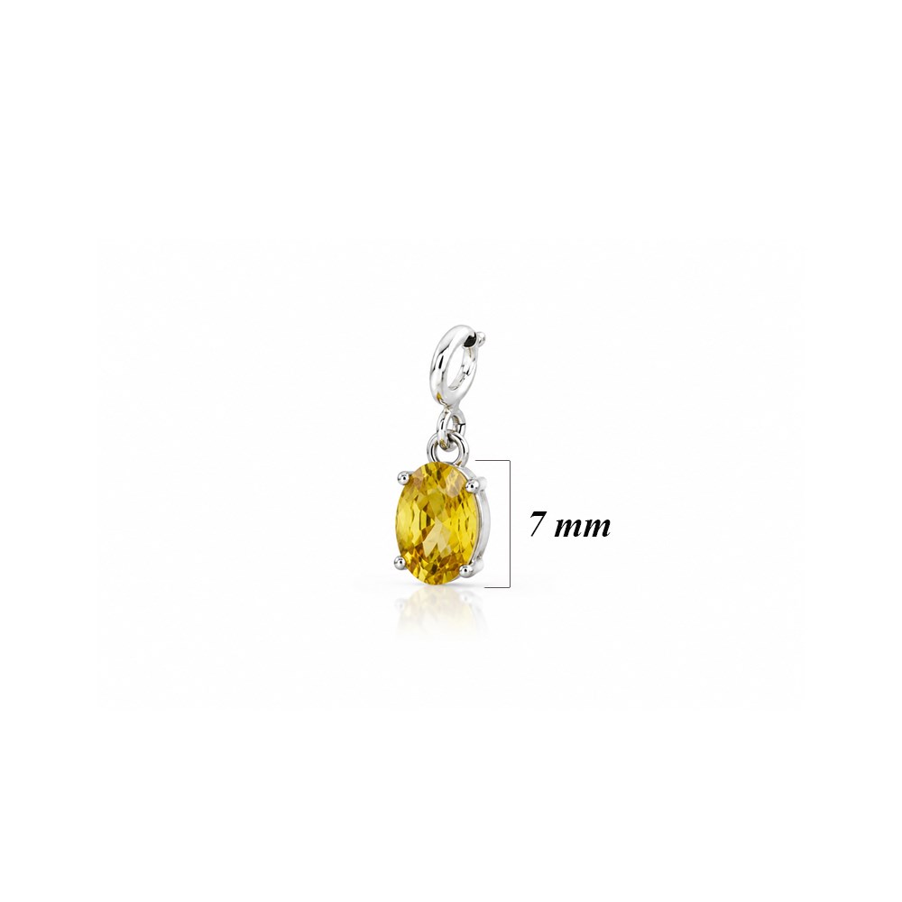 925 Ayar Gümüş Minimal Oval Sitrin Taşlı Charm Kolye Ucu