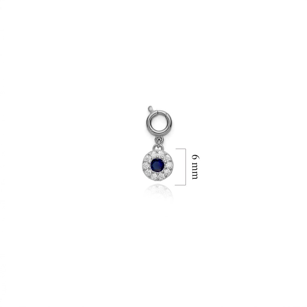 925 Ayar Gümüş Minimal Safir Yuvarlak Taşlı Kolye Ucu - Charm