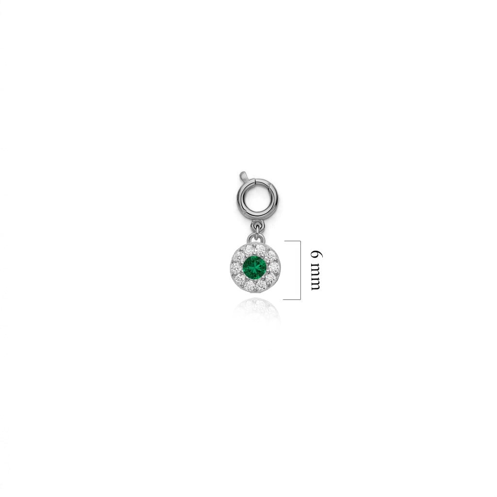 925 Ayar Gümüş Minimal Yeşil Yuvarlak Taşlı Kolye Ucu - Charm