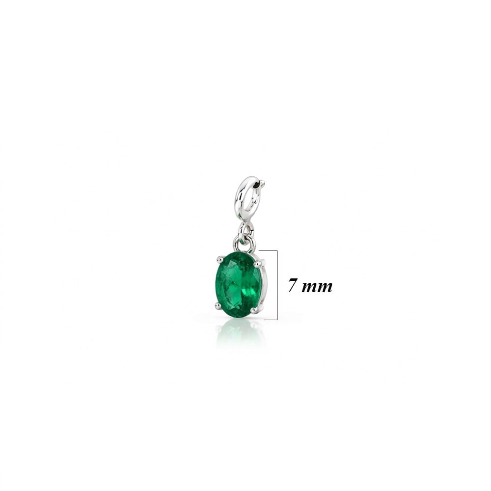 925 Ayar Gümüş Minimal Zümrüt Yeşili Oval Taşlı Charm Kolye Ucu
