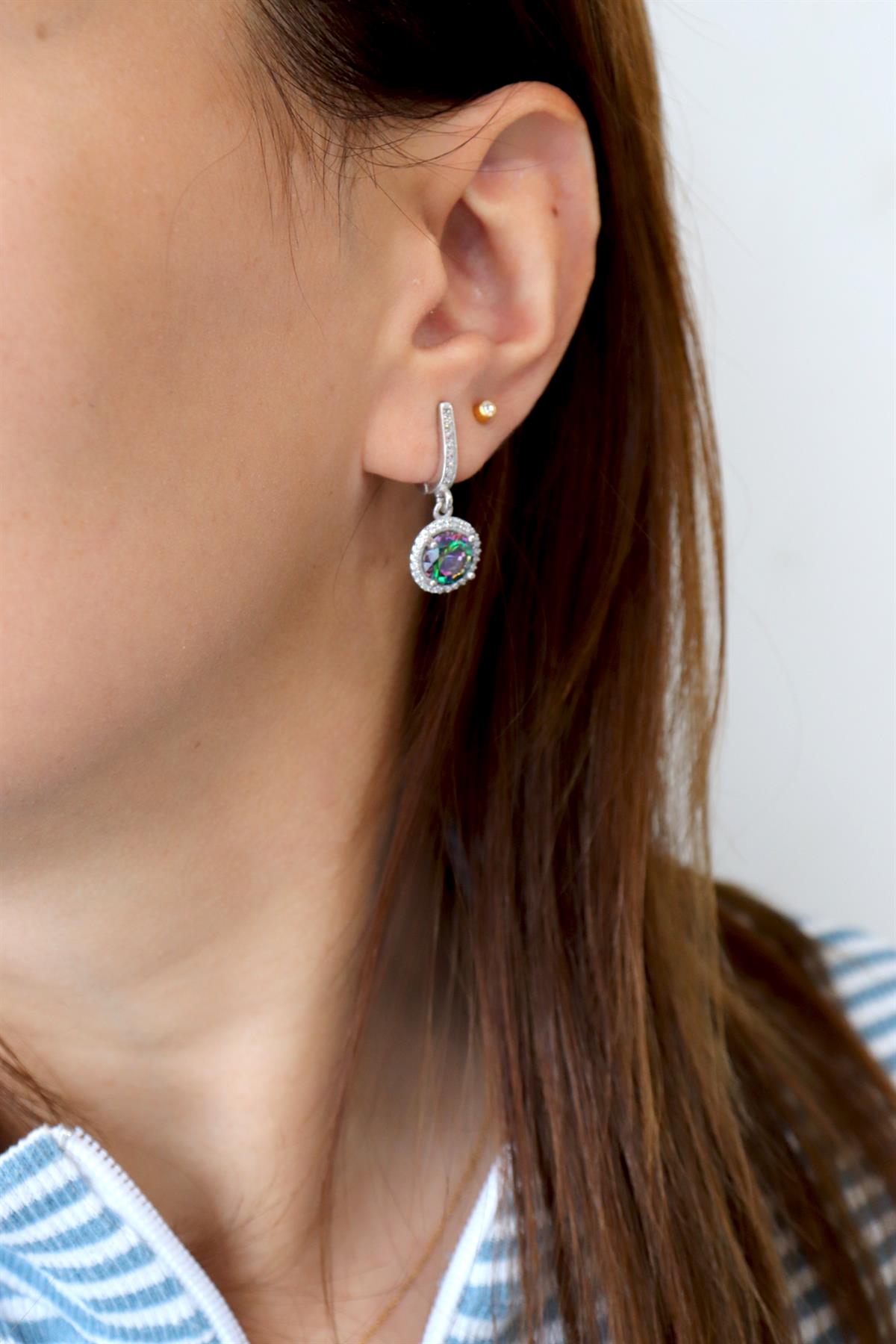 925 Ayar Gümüş Mistik Topaz Yuvarlak Taşlı Takı Seti