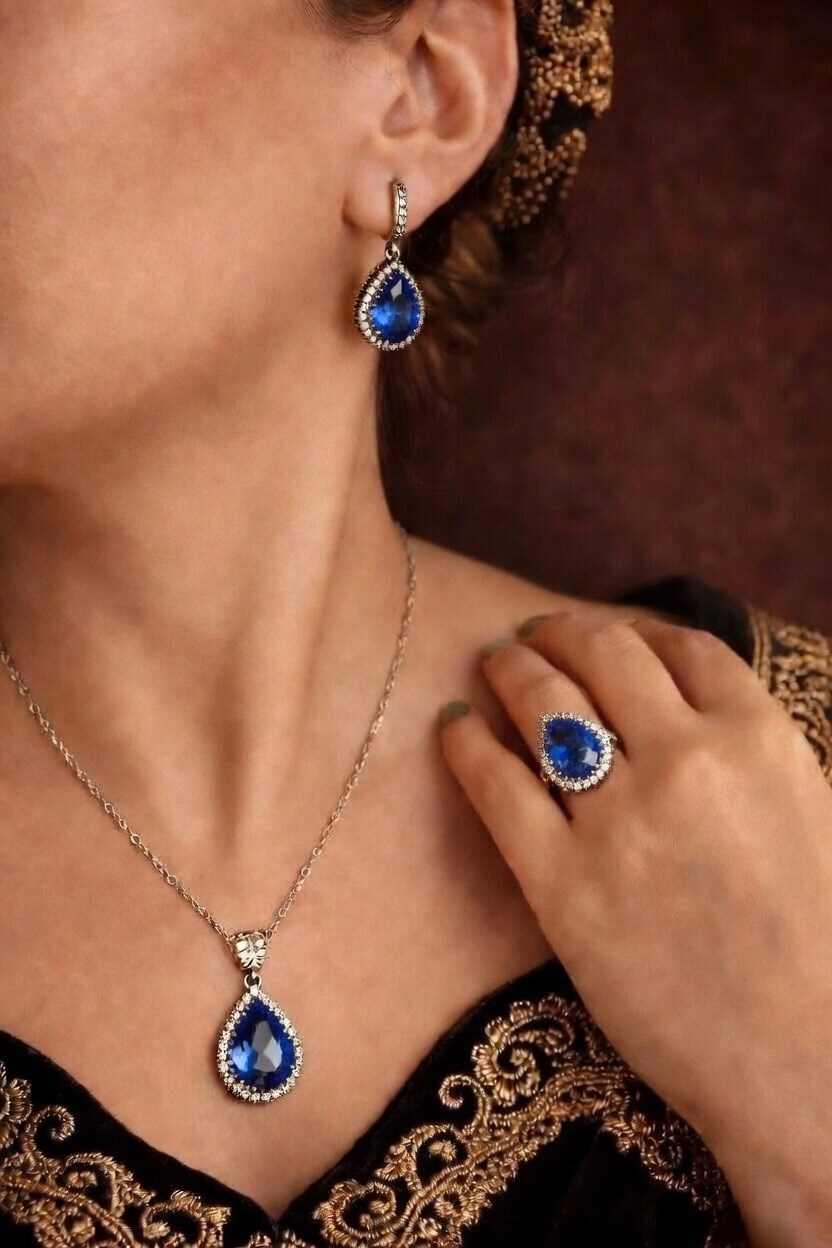 925 Ayar Gümüş Otantik Damla Hürrem Takı Seti