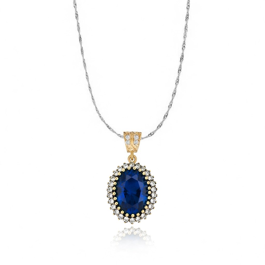 925 Ayar Gümüş Otantik Oval Taşlı Hürrem Kolye