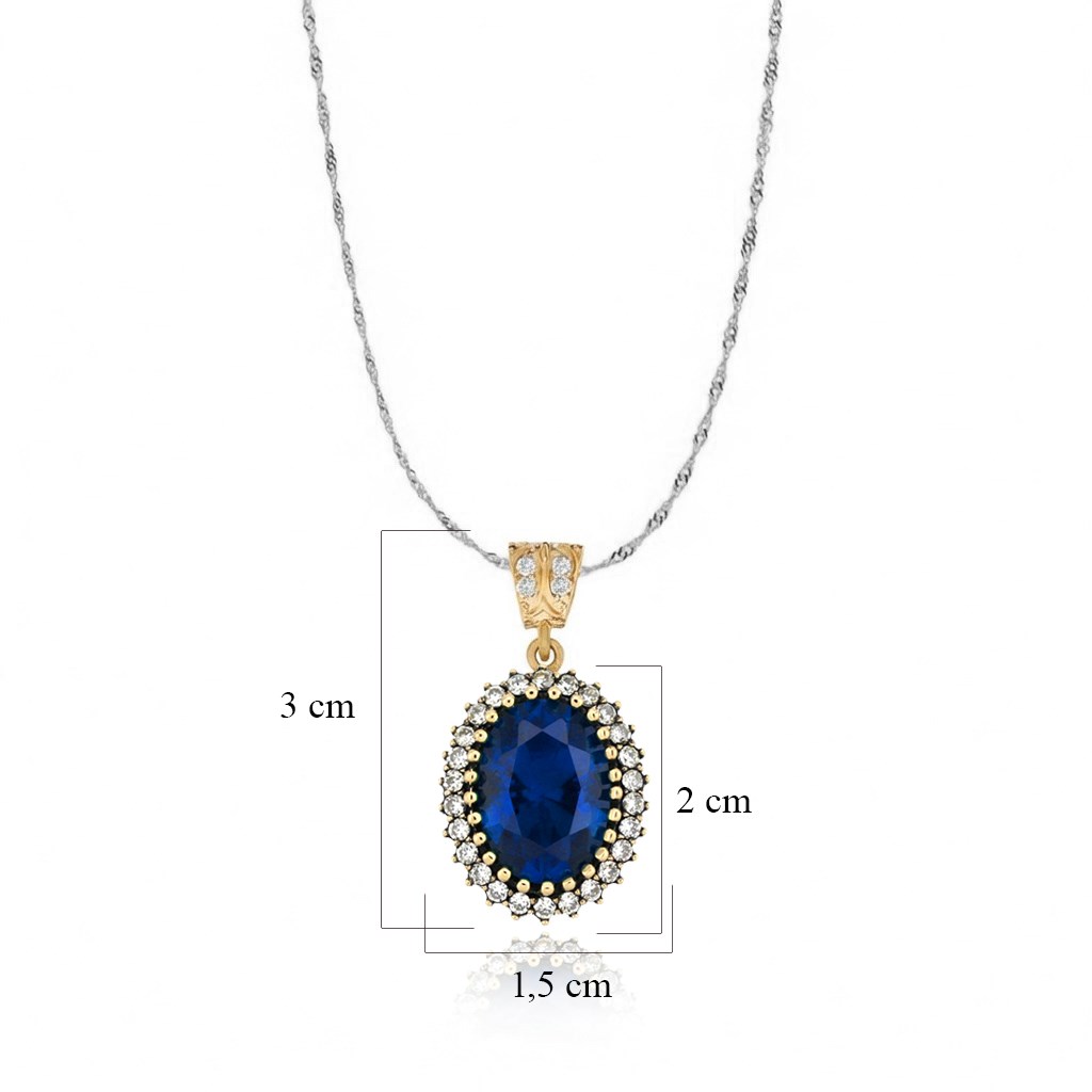 925 Ayar Gümüş Otantik Oval Taşlı Hürrem Kolye