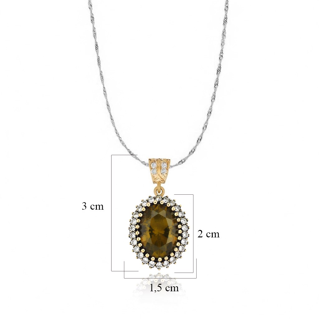 925 Ayar Gümüş Otantik Zultanit Oval Taşlı Hürrem Kolye