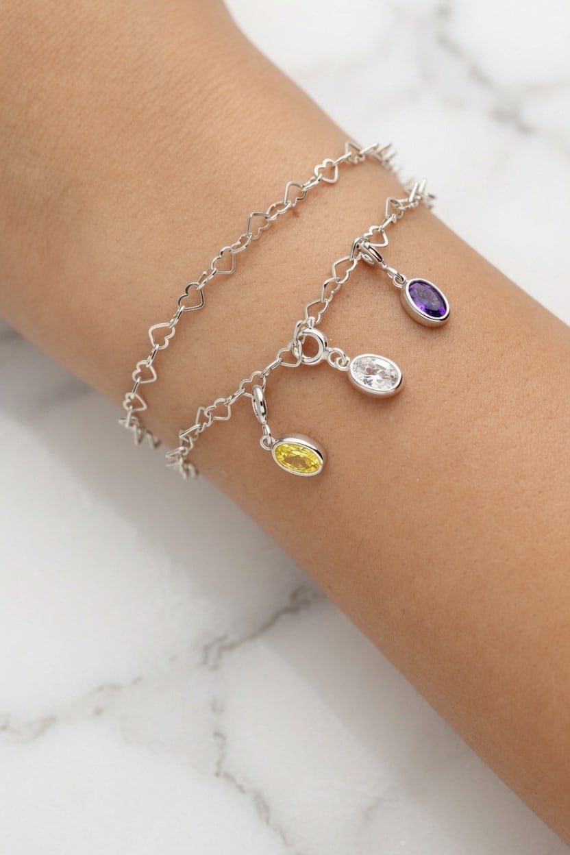 925 Ayar Gümüş Oval Ametist Taşlı Charm - Kolye Ucu