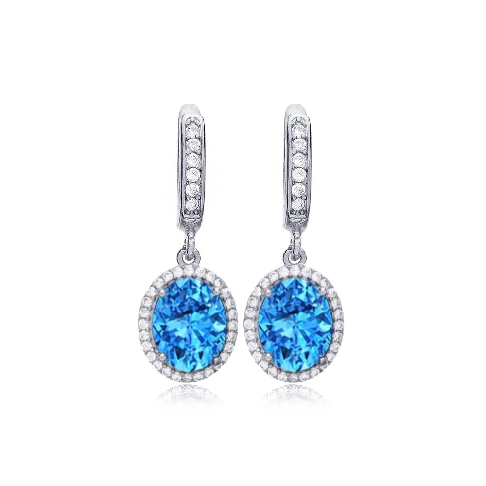 925 Ayar Gümüş Oval Aqua Taşlı Küpe