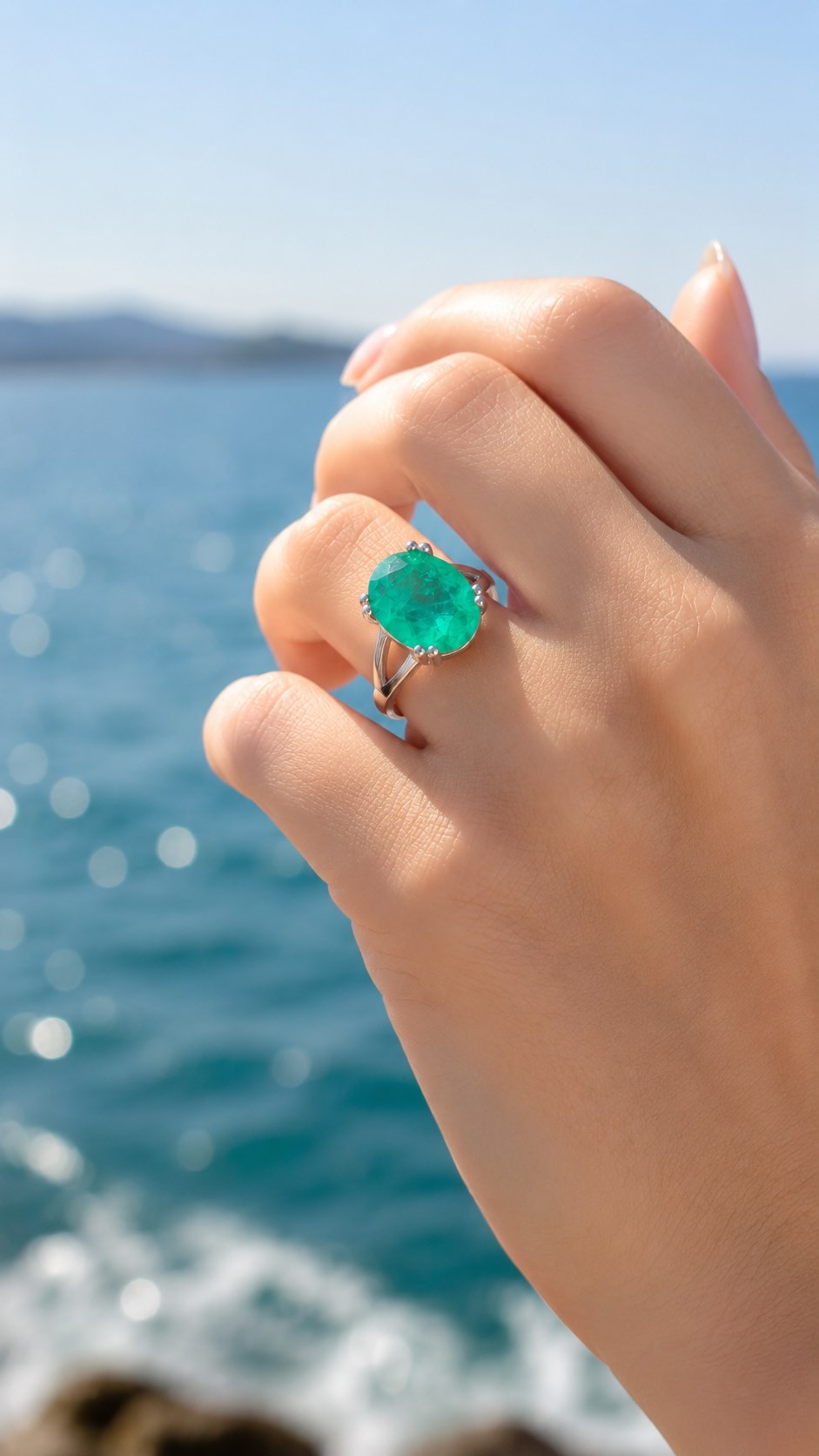 925 Ayar Gümüş Oval Doğal Paraiba Taşlı Yüzük