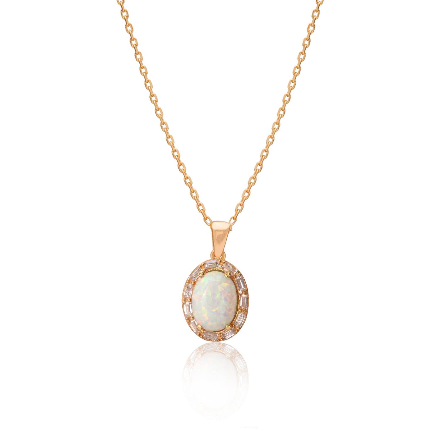 925 Ayar Gümüş Oval Opal Taşlı Kolye