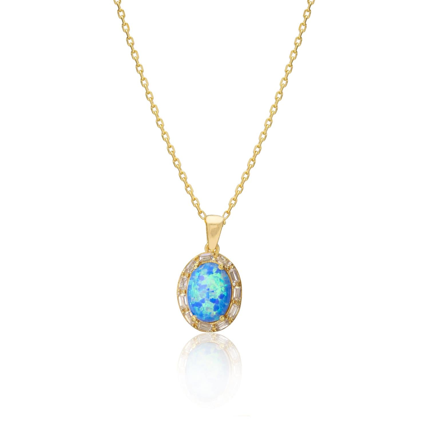 925 Ayar Gümüş Oval Opal Taşlı Kolye