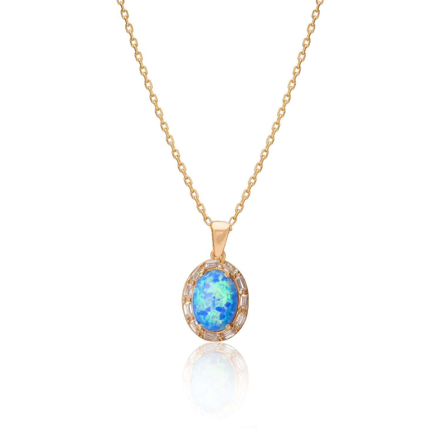 925 Ayar Gümüş Oval Opal Taşlı Kolye