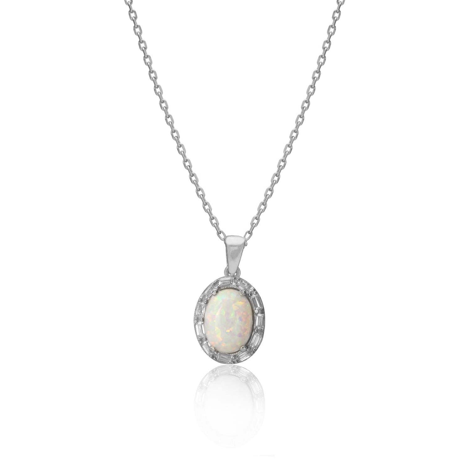 925 Ayar Gümüş Oval Opal Taşlı Kolye