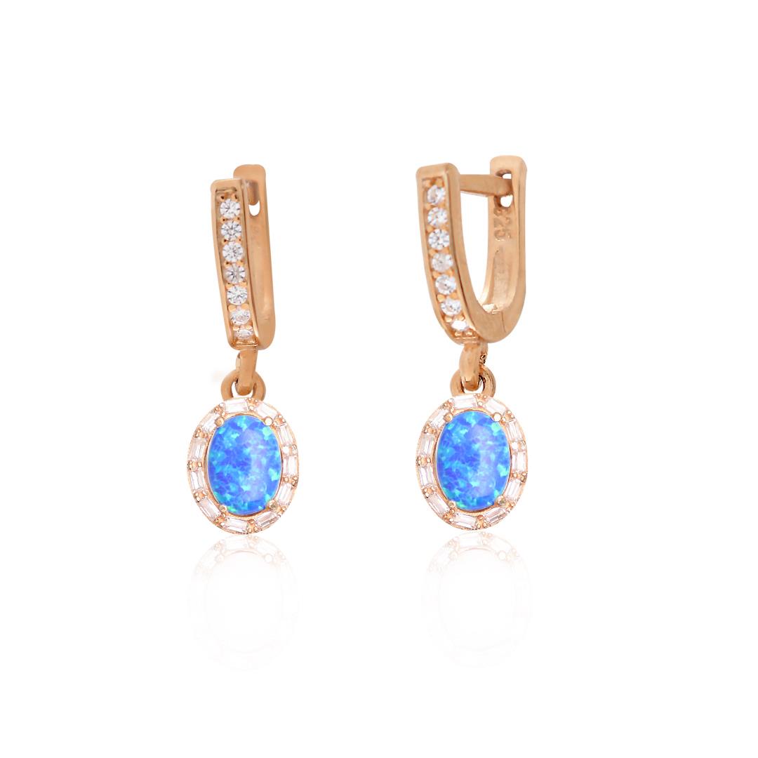 925 Ayar Gümüş Oval Opal Taşlı Küpe