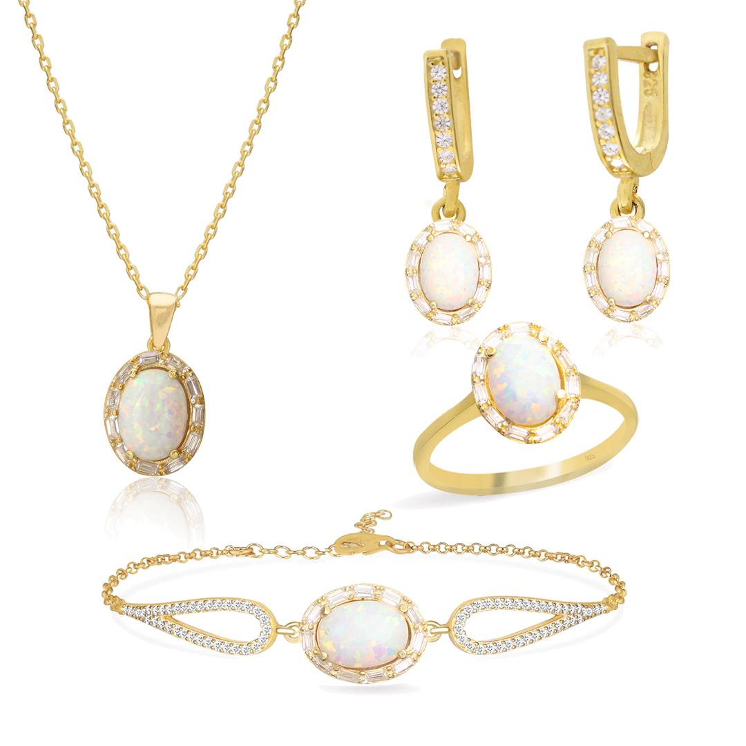 925 Ayar Gümüş Oval Opal Taşlı Takı Seti
