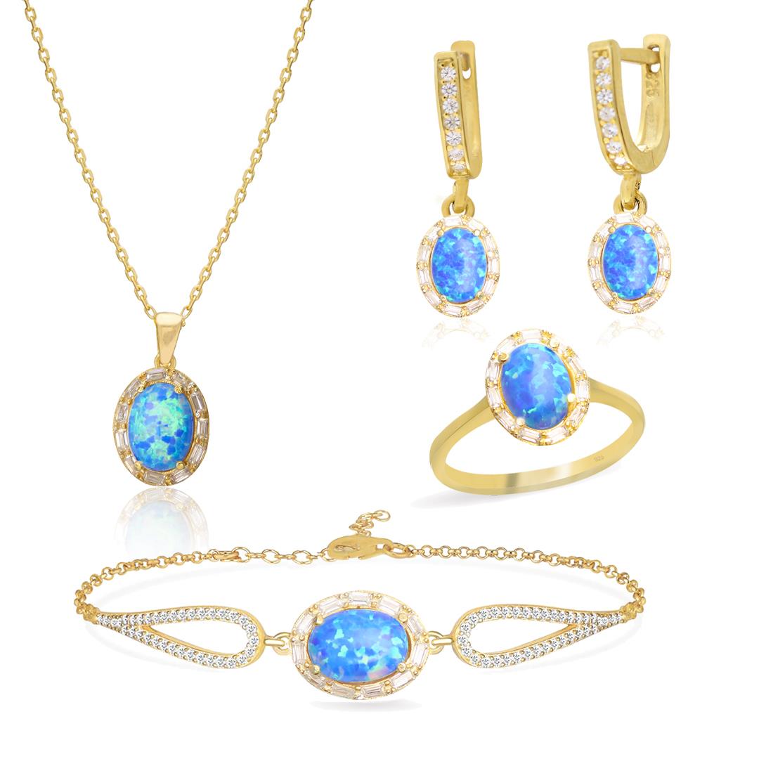 925 Ayar Gümüş Oval Opal Taşlı Takı Seti