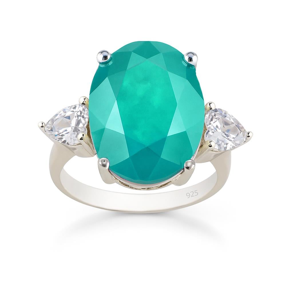 925 Ayar Gümüş Oval Paraiba Kalp Detaylı Yüzük