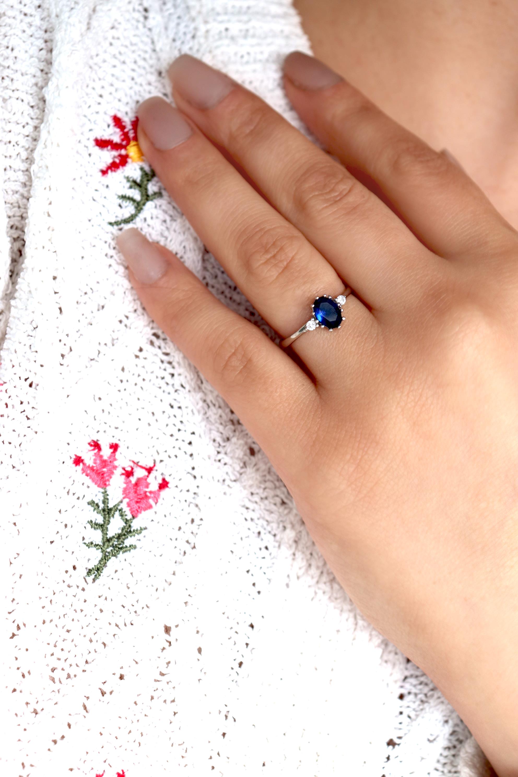 925 Ayar Gümüş Oval Safir Vintage Yüzük