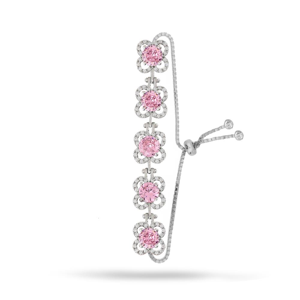 925 Ayar Gümüş Pembe Çiçek Bileklik