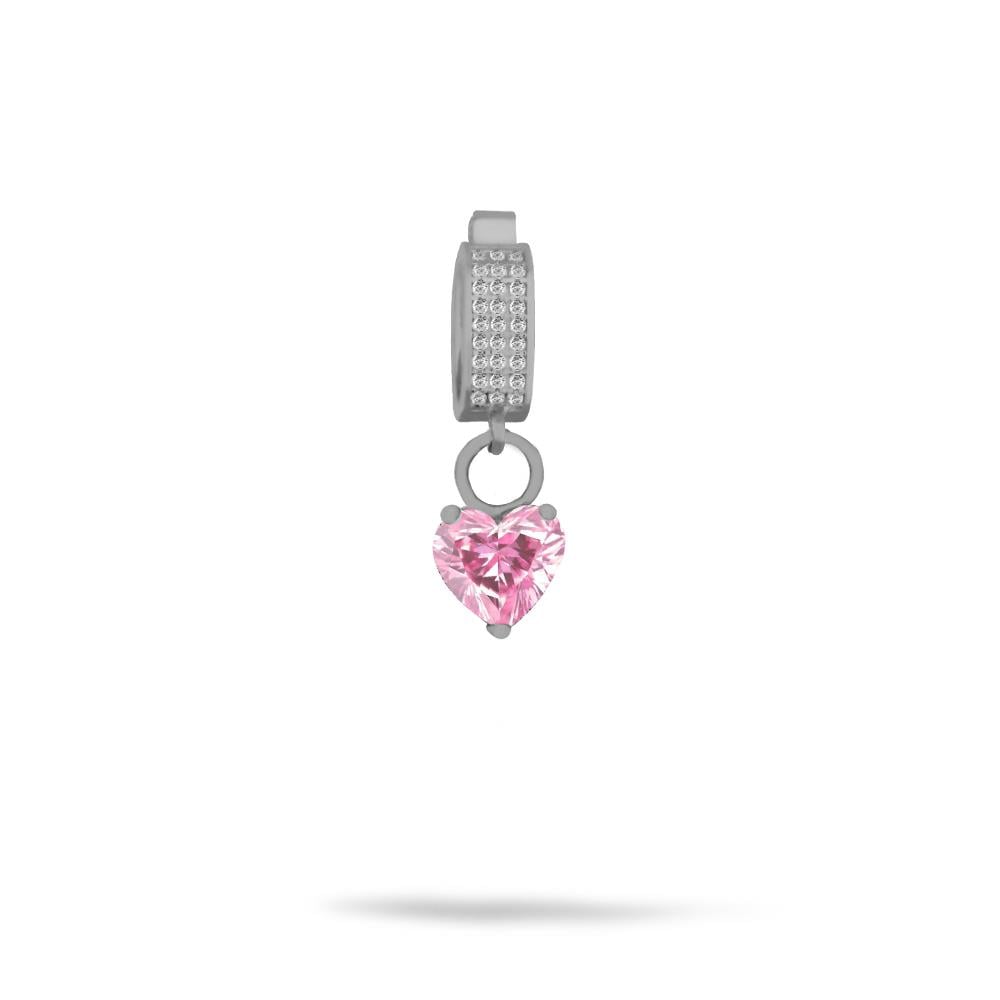 925 Ayar Gümüş Pembe Kalp Taşlı Charm