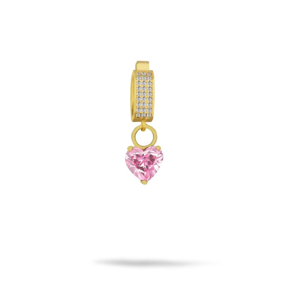925 Ayar Gümüş Pembe Kalp Taşlı Charm