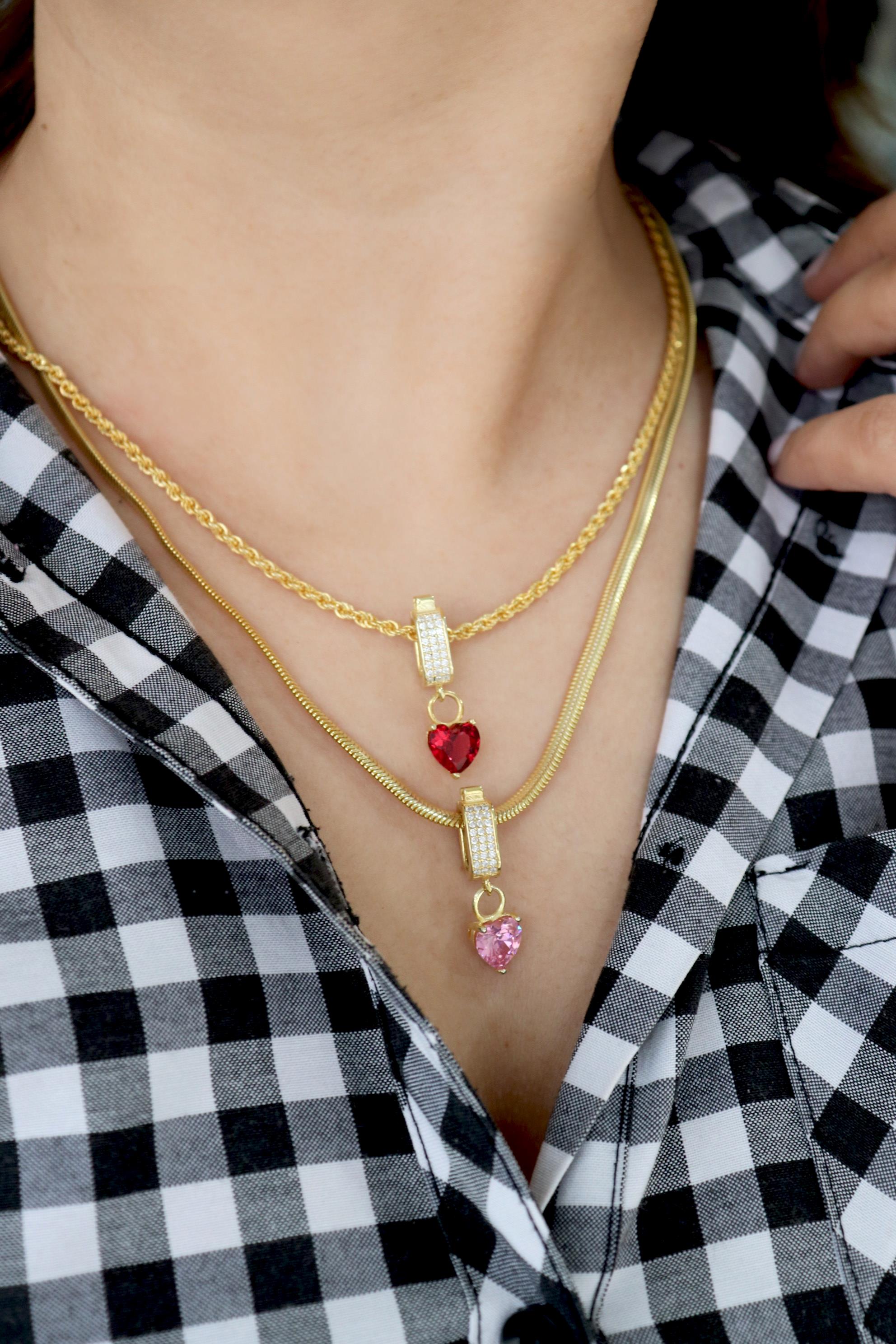 925 Ayar Gümüş Pembe Kalp Taşlı Charm
