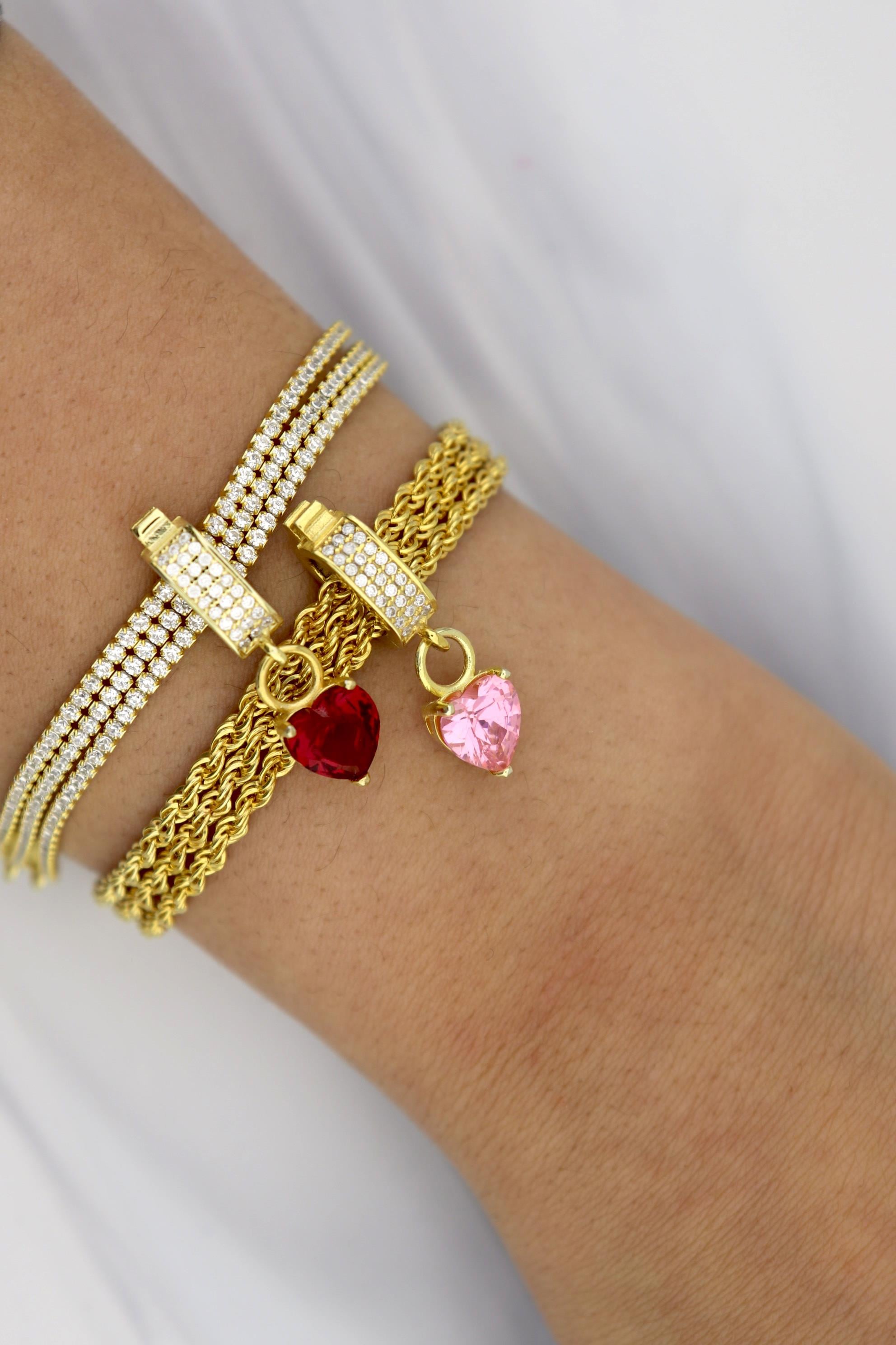 925 Ayar Gümüş Pembe Kalp Taşlı Charm