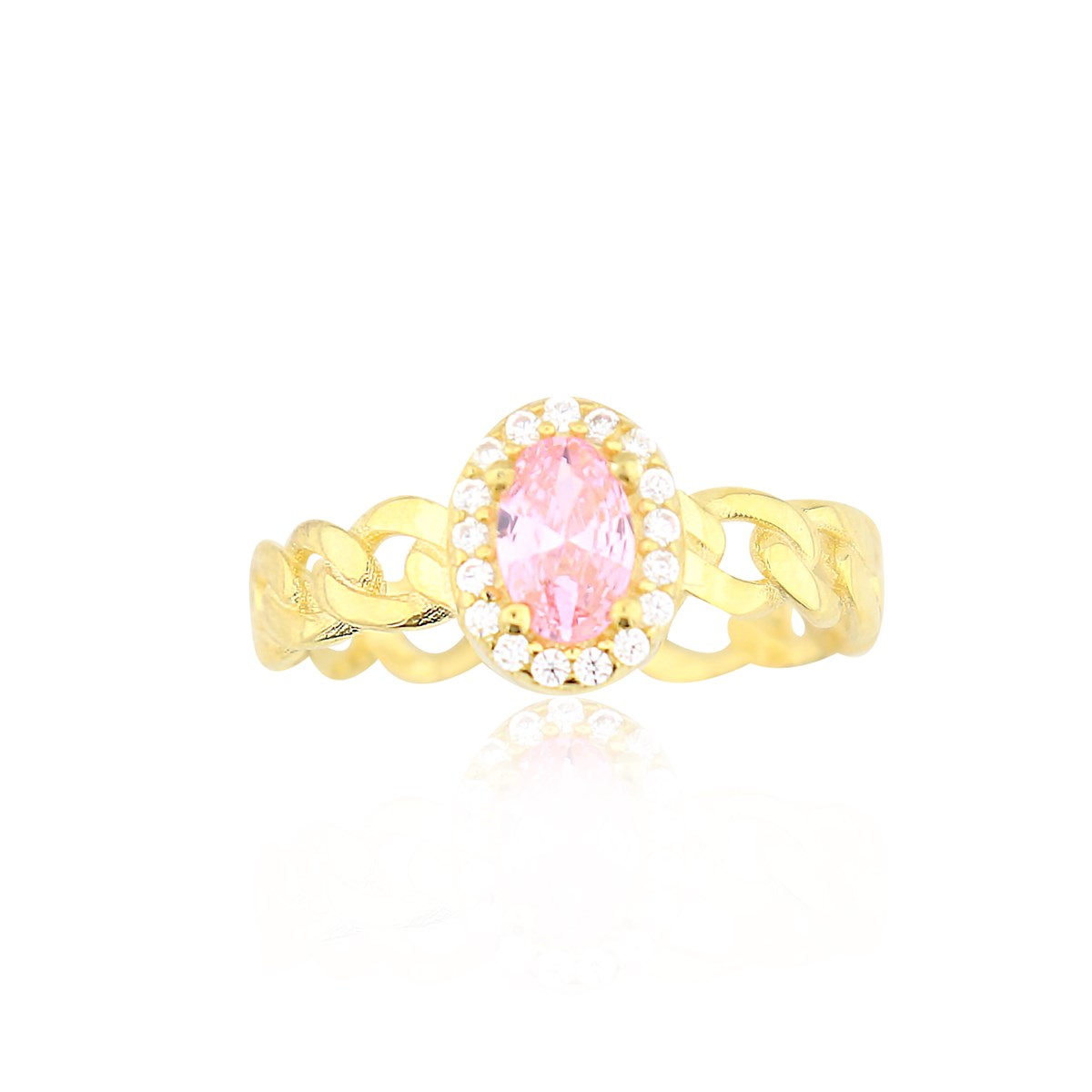 925 Ayar Gümüş Pembe Oval Taş Takı Seti Zincir Detay