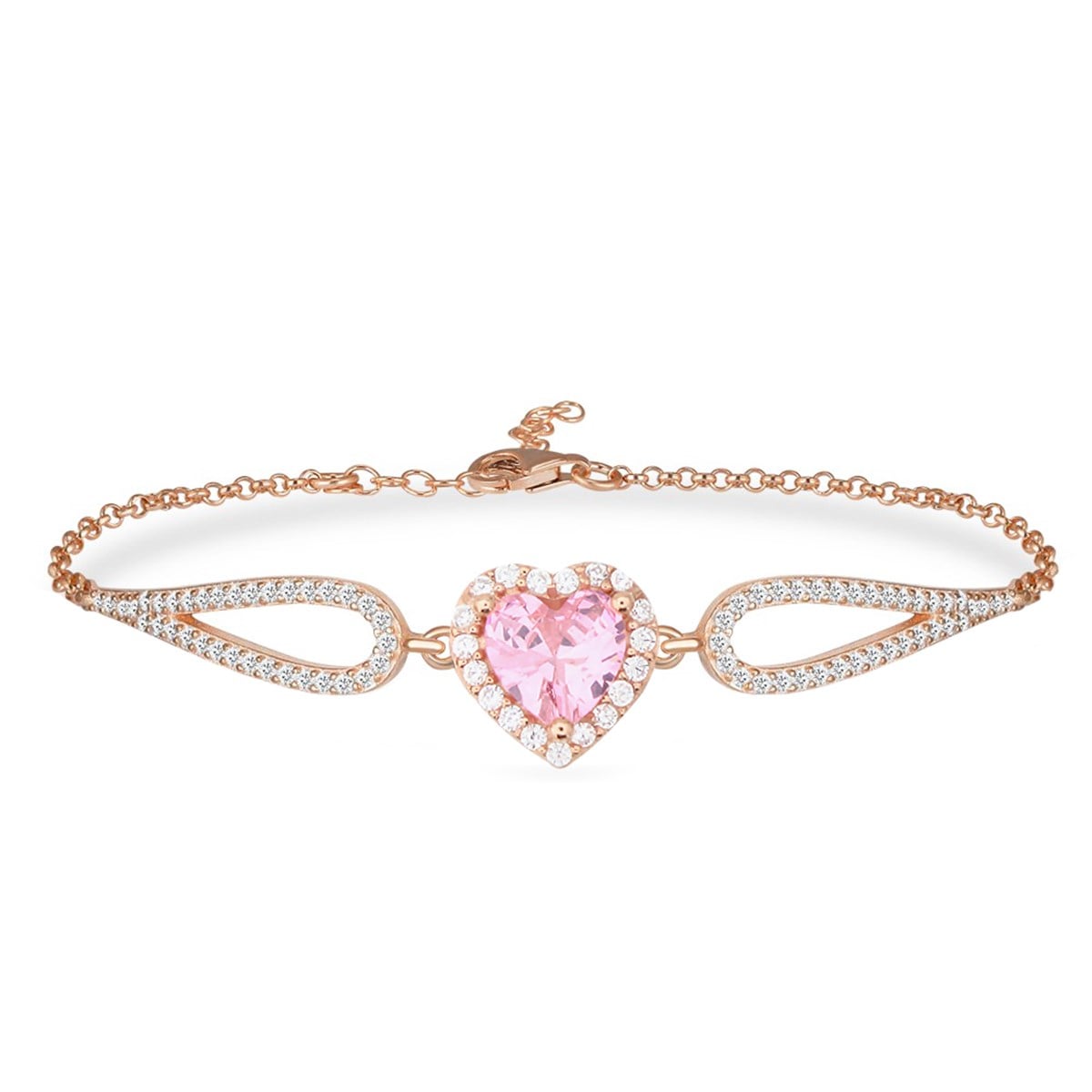 925 Ayar Gümüş Pembe Swarovski Kalp Bileklik