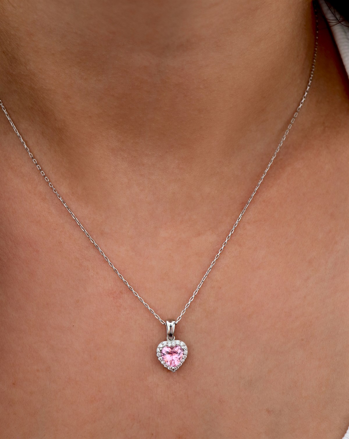 925 Ayar Gümüş Pembe Swarovski Kalp Kolye