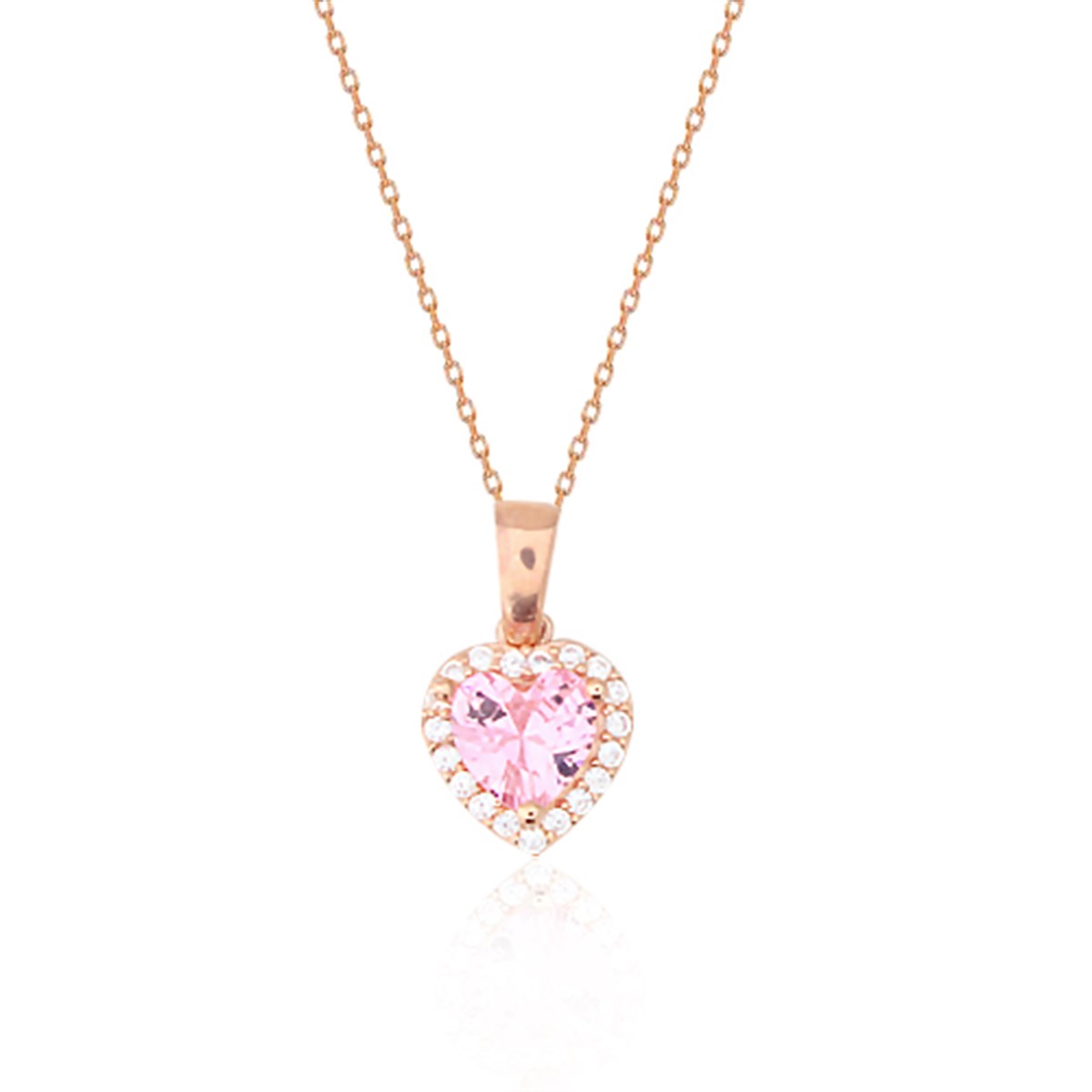 925 Ayar Gümüş Pembe Swarovski Kalp Kolye