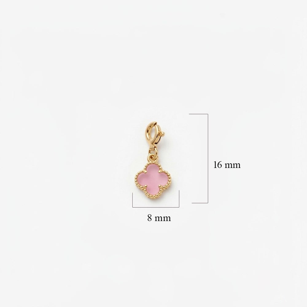 925 Ayar Gümüş Pembe Taşlı Yonca Charm - Kolye Ucu