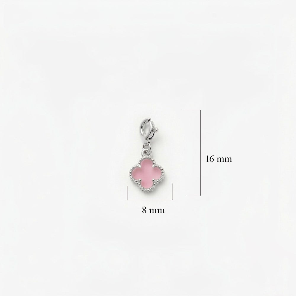 925 Ayar Gümüş Pembe Taşlı Yonca Charm - Kolye Ucu