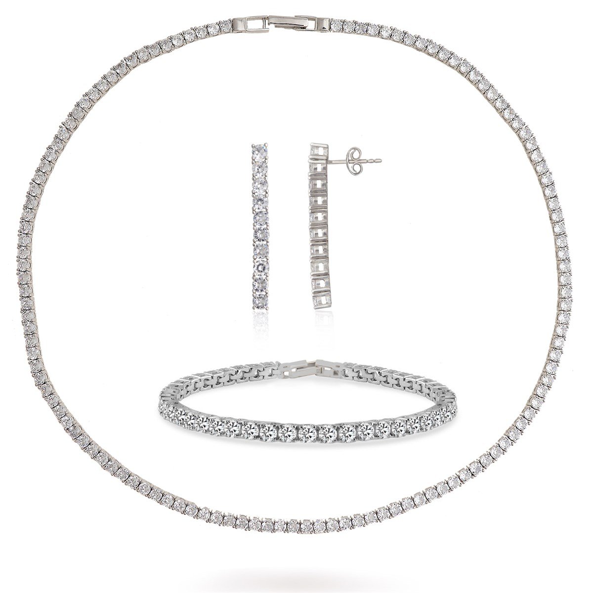 925 Ayar Gümüş Rodyumlu Su Yolu Düğün Takı Seti