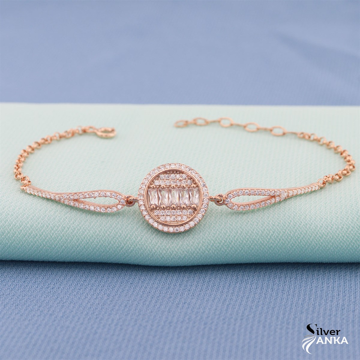 925 Ayar Gümüş Rose Baget Taşlı Bileklik