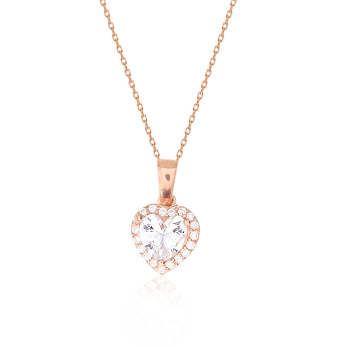 925 Ayar Gümüş Rose Gold Swarovski Kalp Kolye