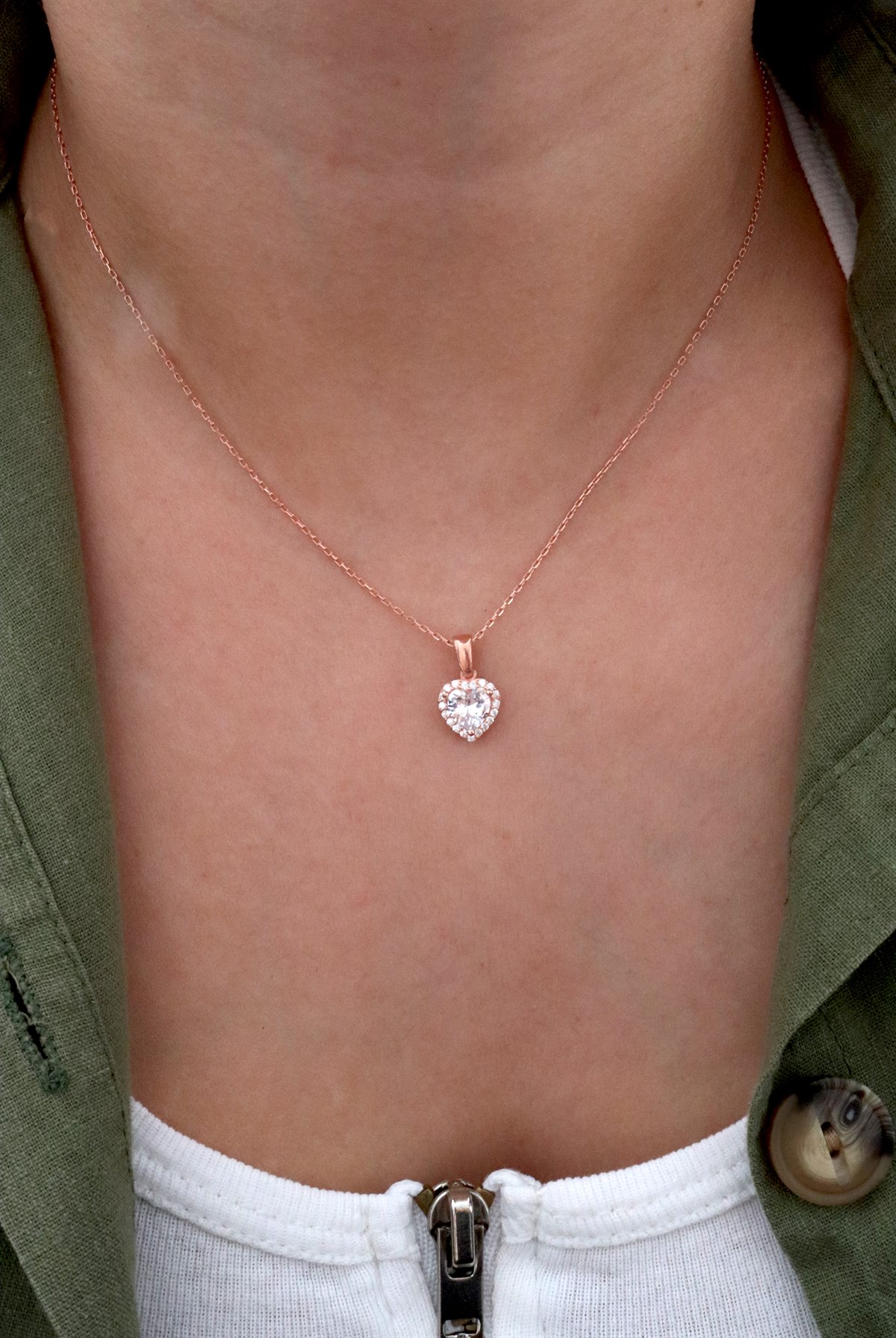925 Ayar Gümüş Rose Gold Swarovski Kalp Kolye