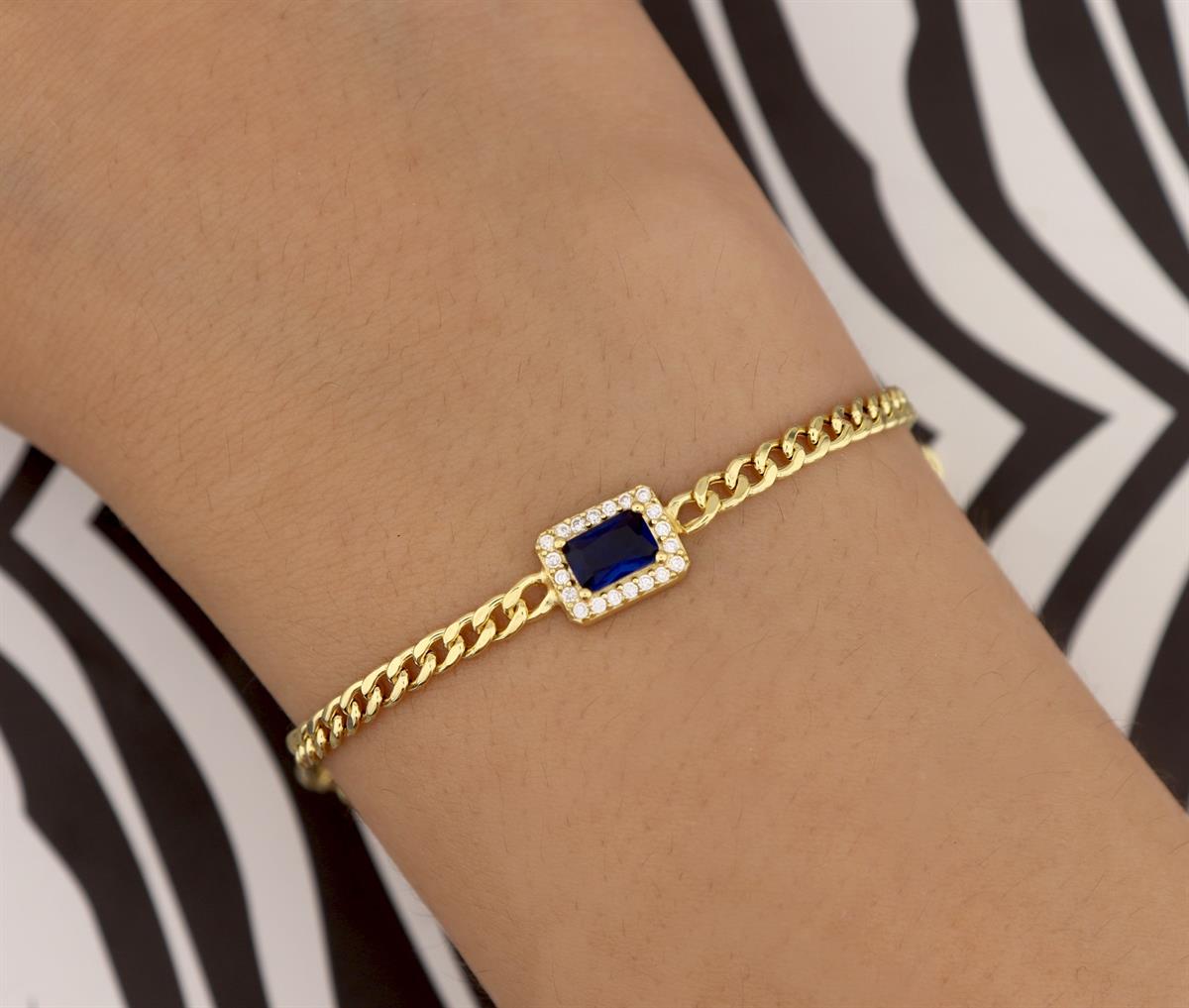 925 Ayar Gümüş Safir Baget Taşlı Gurmet Zincir Bileklik