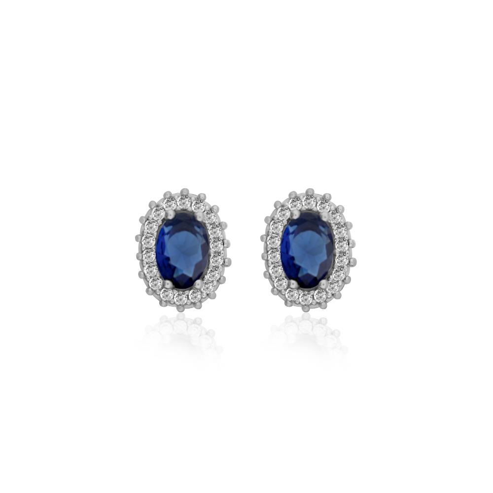 925 Ayar Gümüş Safir Oval Taşlı Anturaj Küpe
