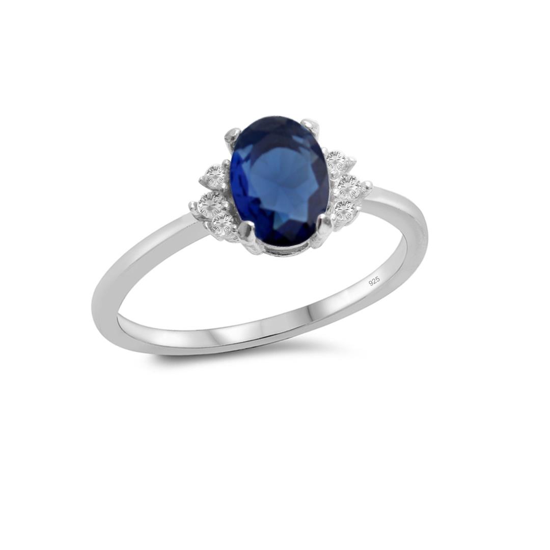 925 Ayar Gümüş Safir Oval Taşlı Trend Takı Seti