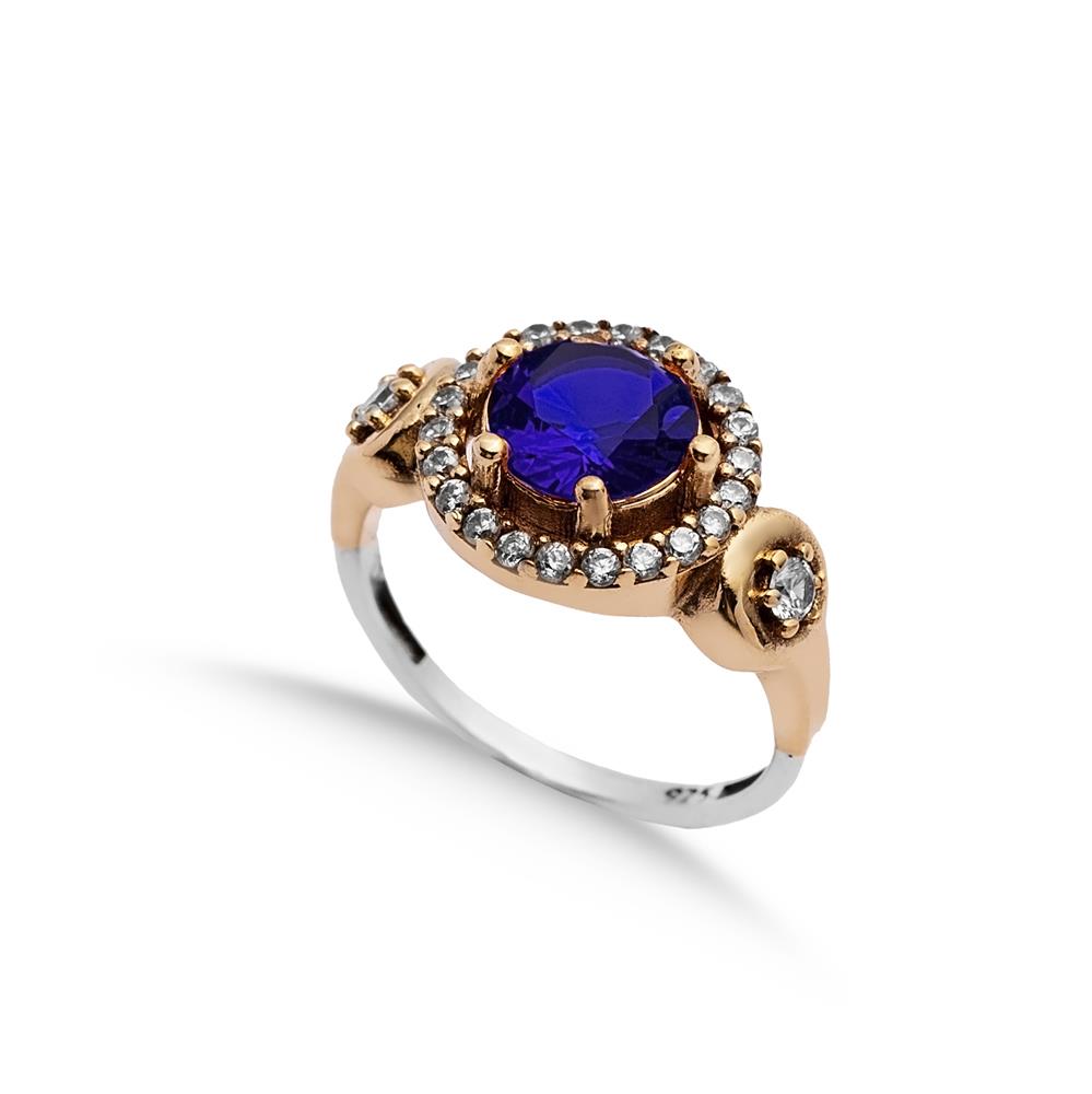 925 Ayar Gümüş Safir Yuvarlak Taşlı Otantik Yüzük