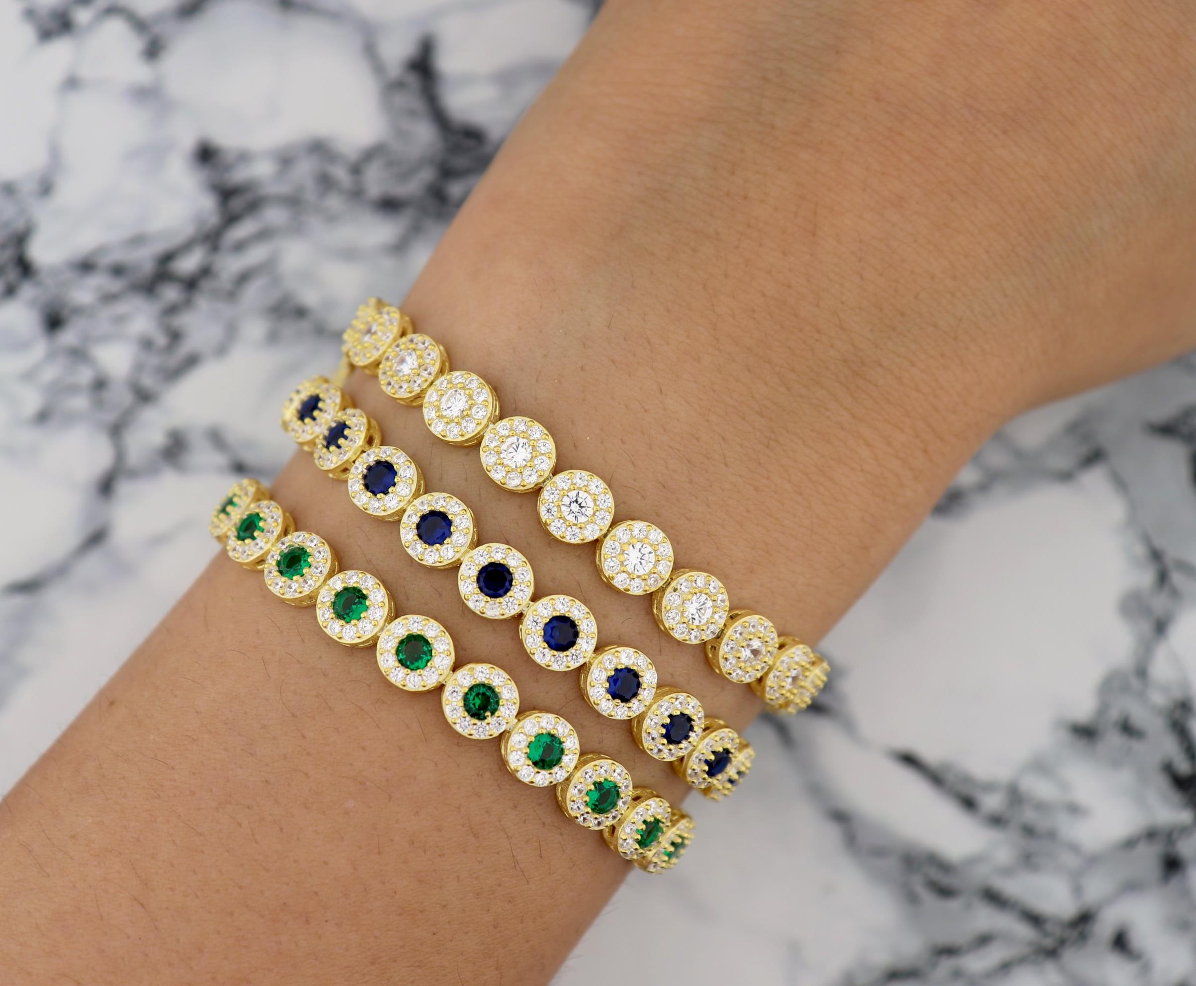 925 Ayar Gümüş Safir Yuvarlak Taşlı Su Yolu Bileklik
