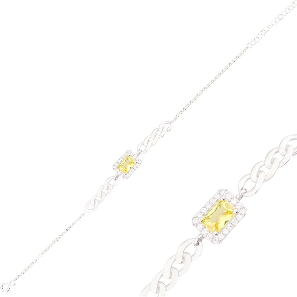 925 Ayar Gümüş Sitrin Baget Takı Seti Zincir Detay