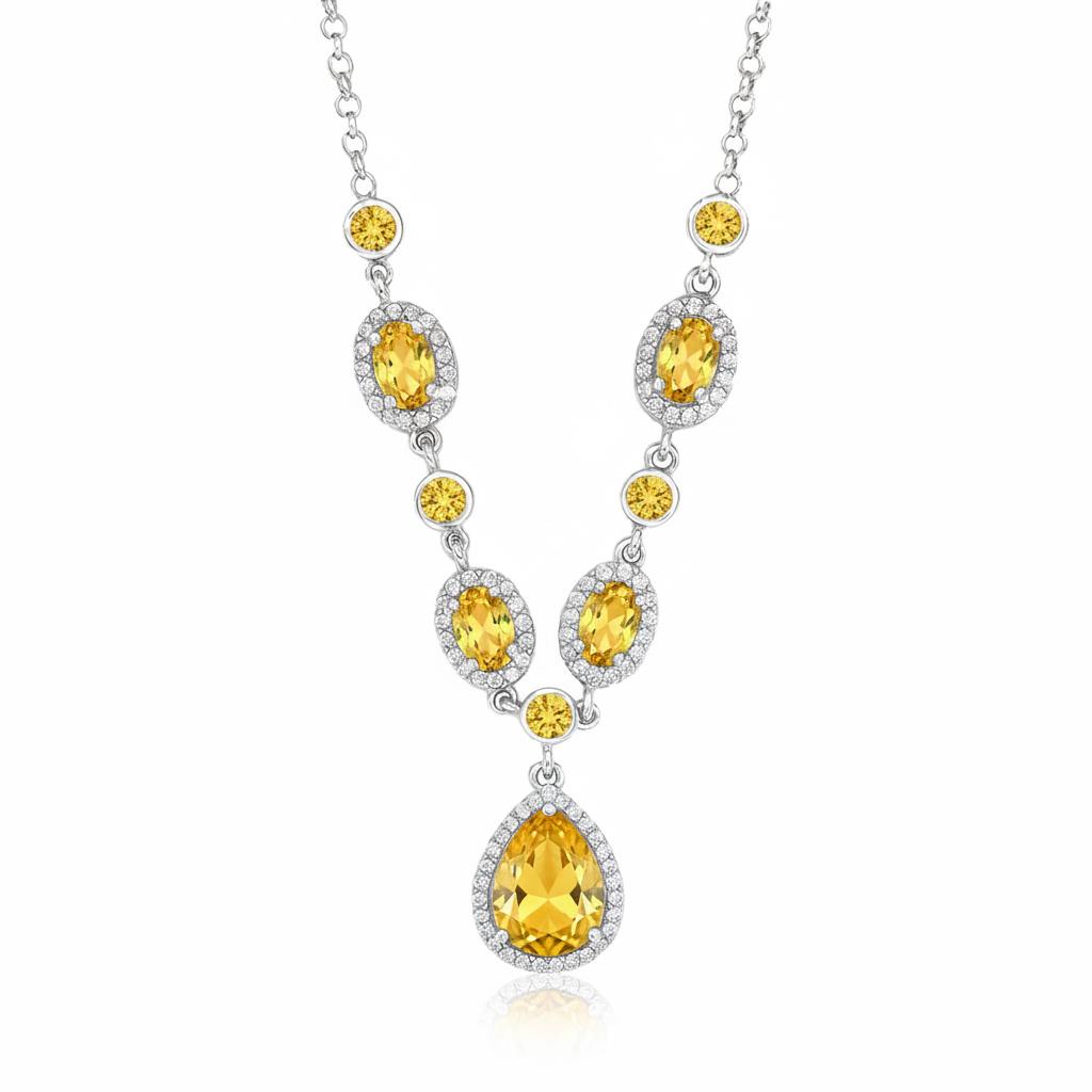 925 Ayar Gümüş Sitrin Kristal Elegance Kolye