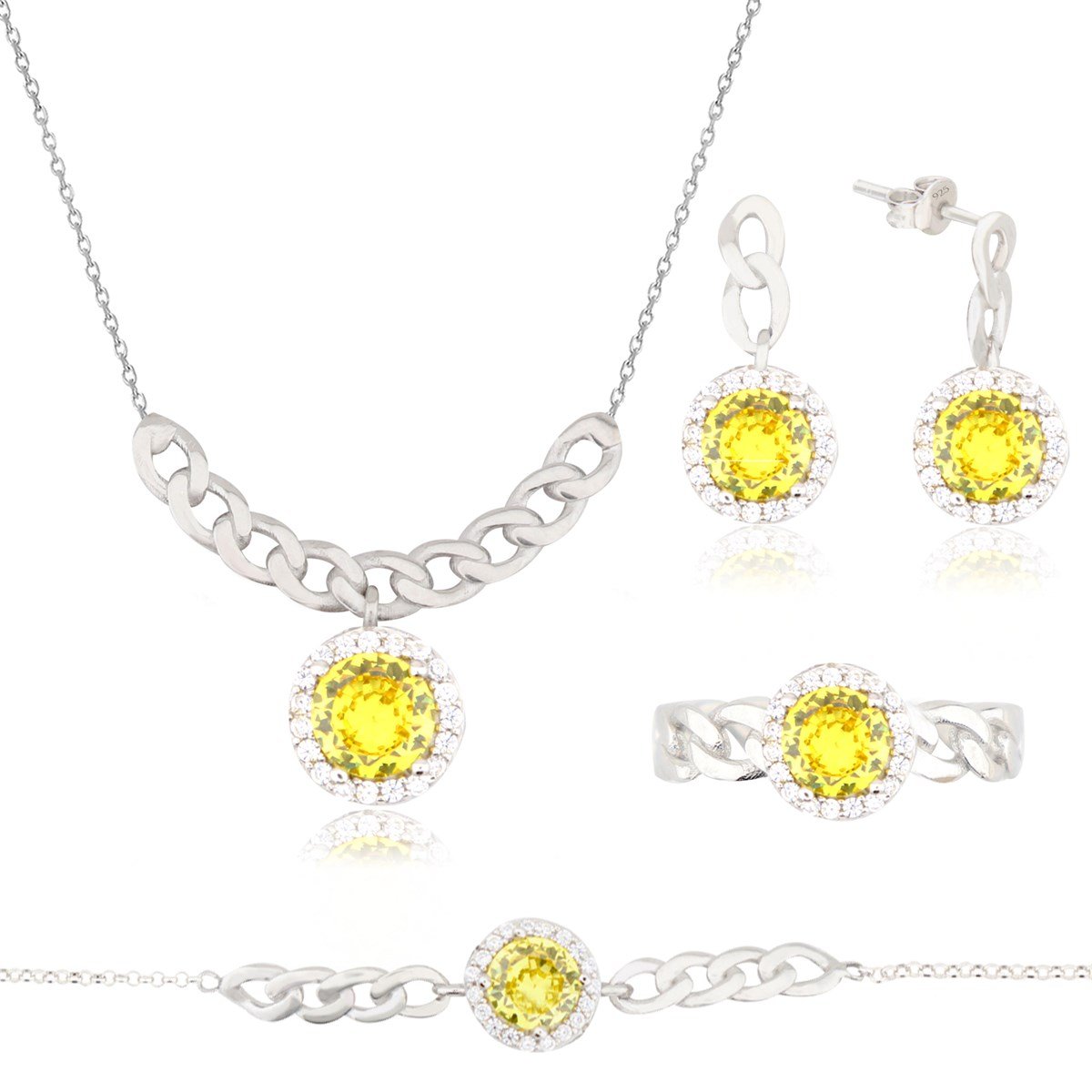 925 Ayar Gümüş Sitrin Takı Seti Zincir Detay