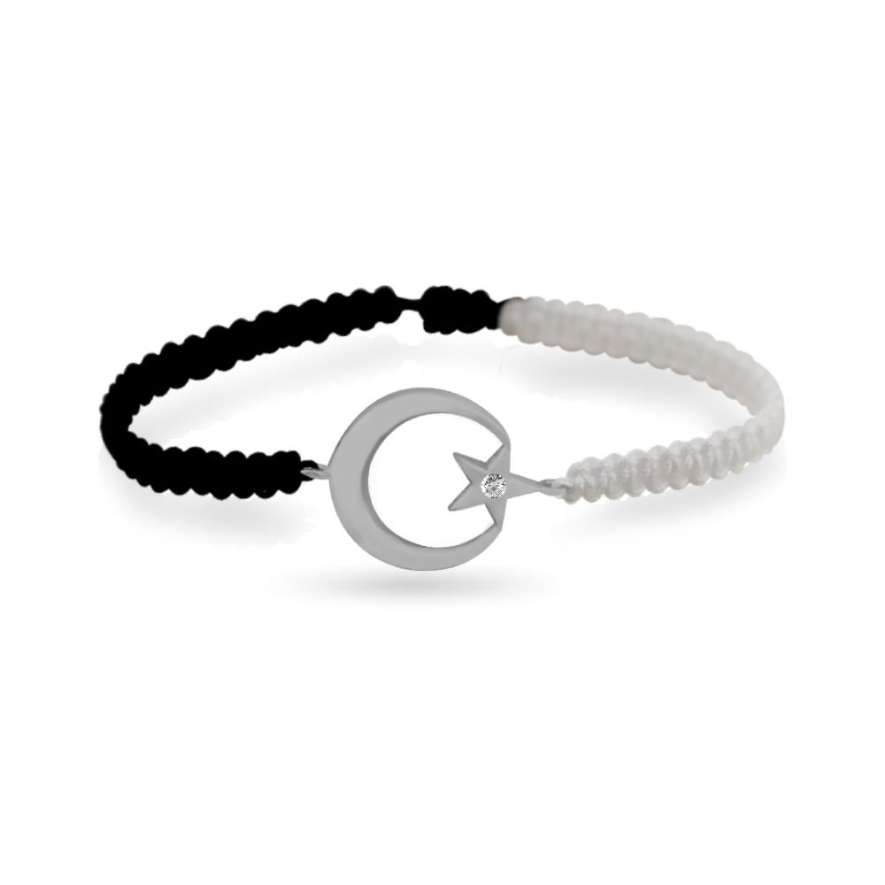 925 Ayar Gümüş Siyah Beyaz Ay Yıldız Taraftar Bileklik