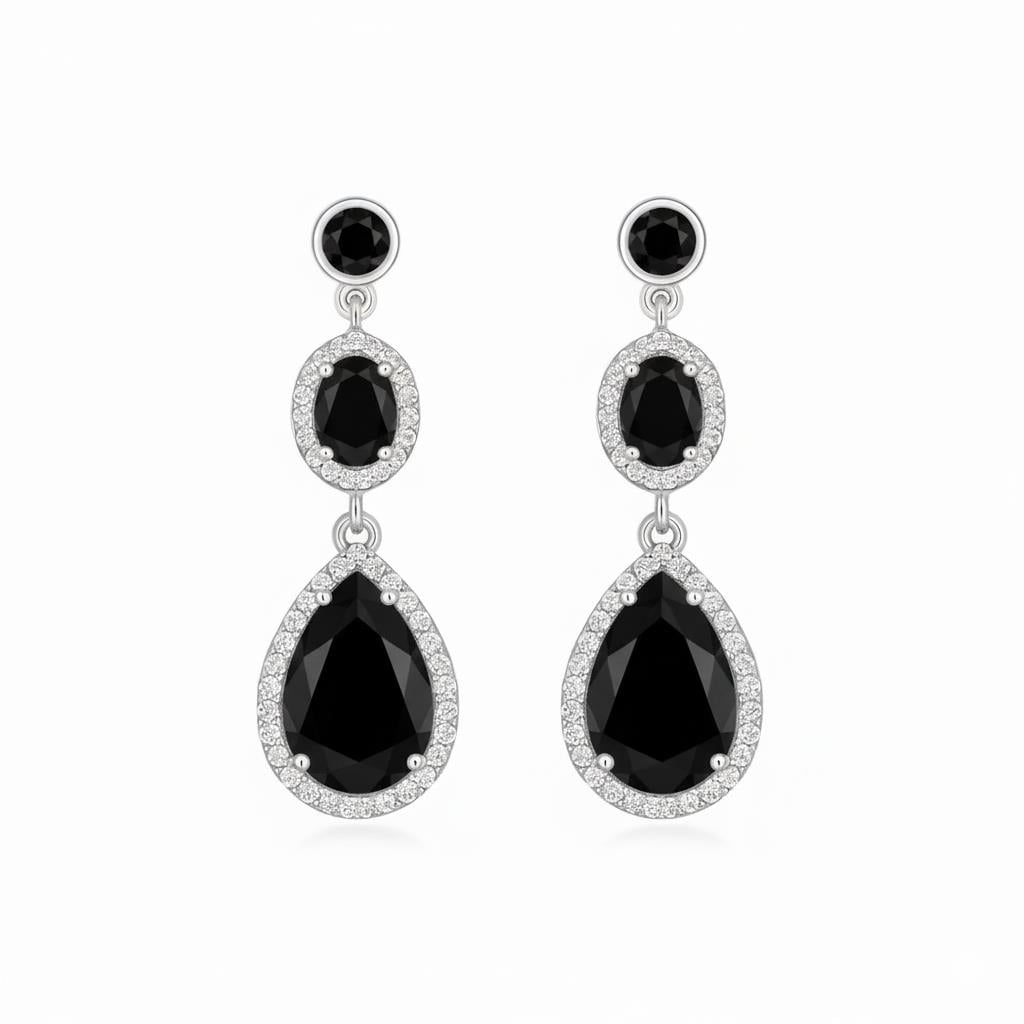 925 Ayar Gümüş Siyah Kristal Elegance Küpe
