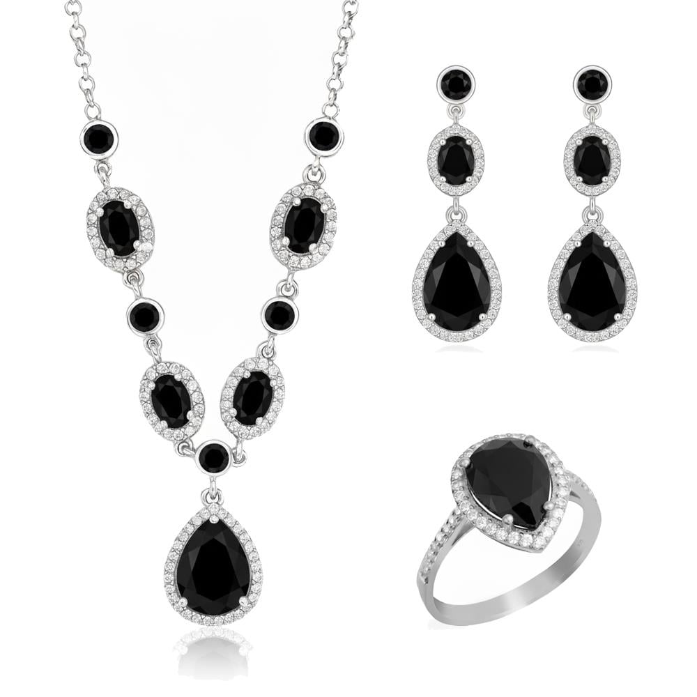 925 Ayar Gümüş Siyah Kristal Elegance Davet Takı Seti