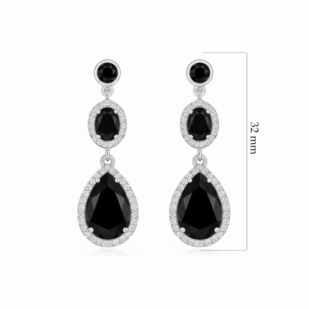 925 Ayar Gümüş Siyah Kristal Elegance Küpe